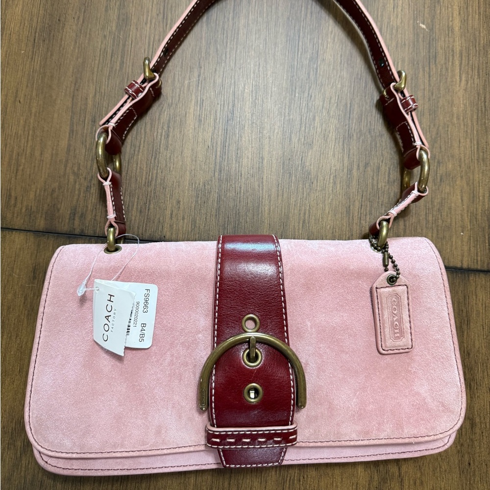 Coach Suede Two-Tone Pink and Burgundy Shoulder Bag NWT